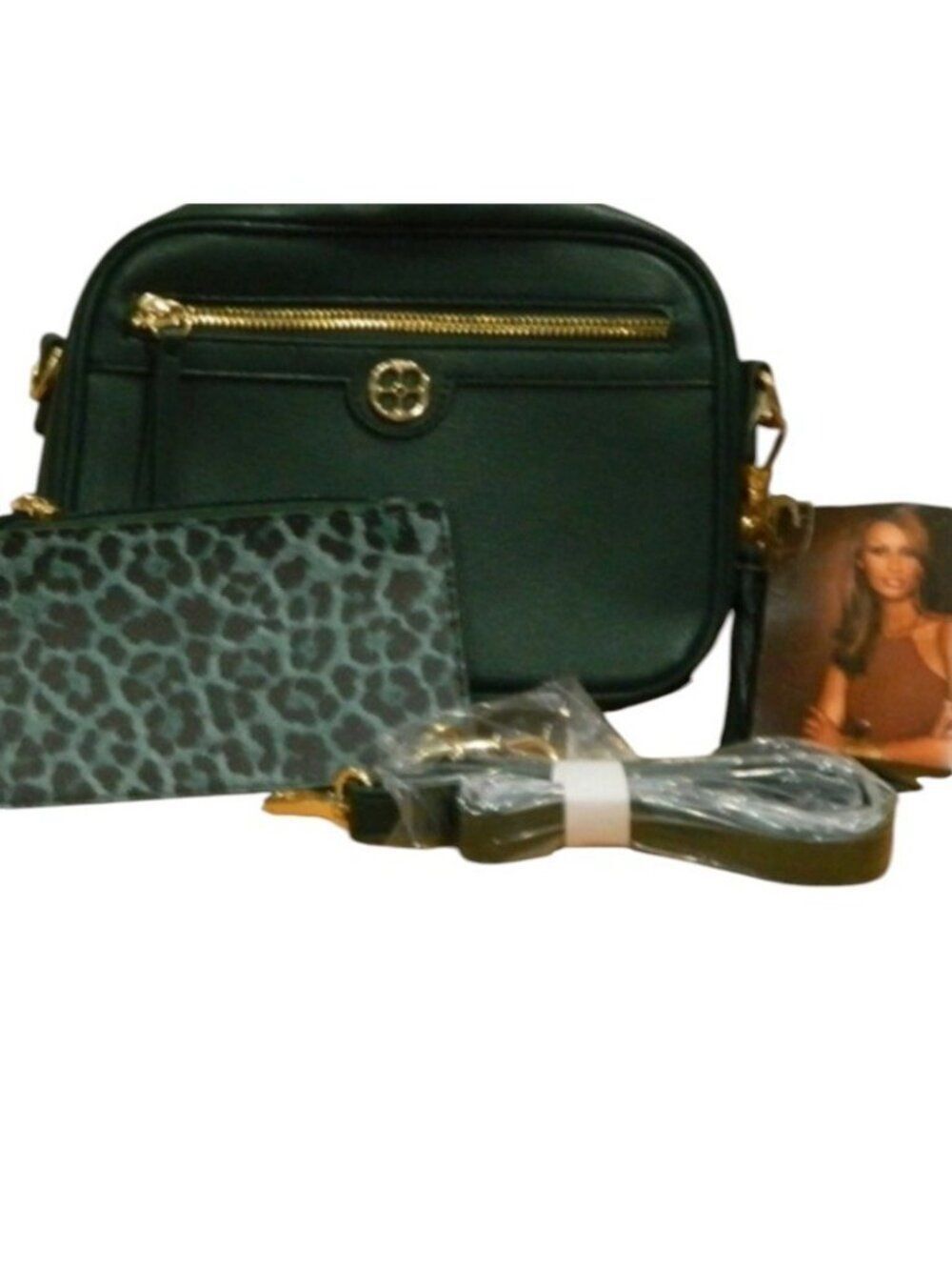 IMAN Forest Green Small Crossbody Bag Tassel With Coin Pouch Wristlet NWT
